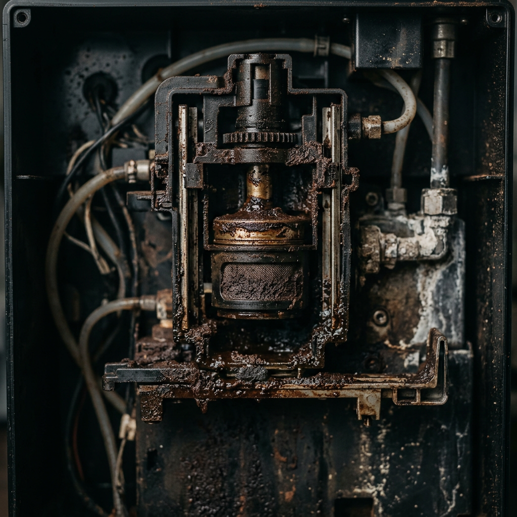 Coffee residue buildup inside a machine
